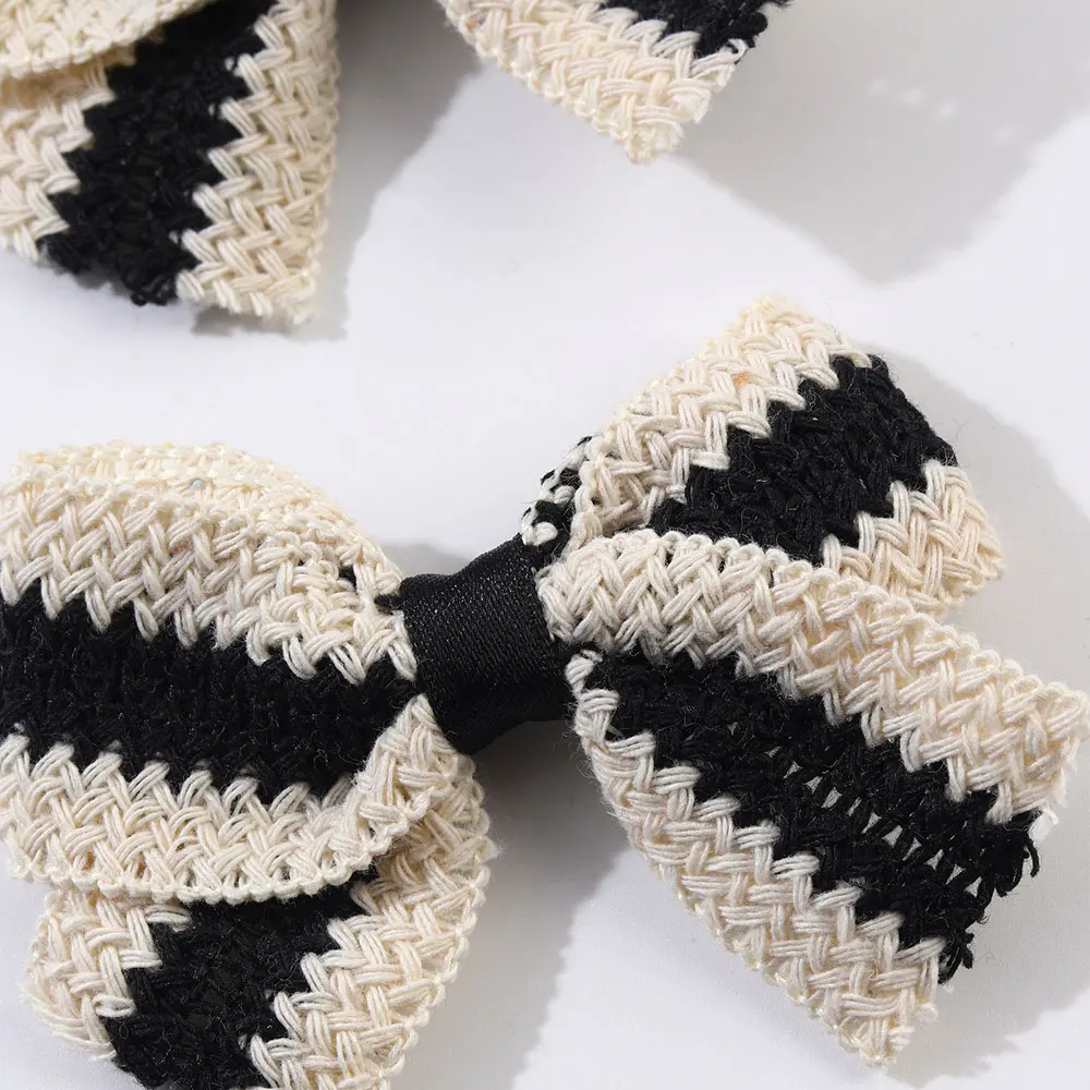 2Pcs Knitted Bow Hair Clip For Girls Classic White Black Bowknot Hairpin Barrettes Kids Headwear Fashion Hair Accessories