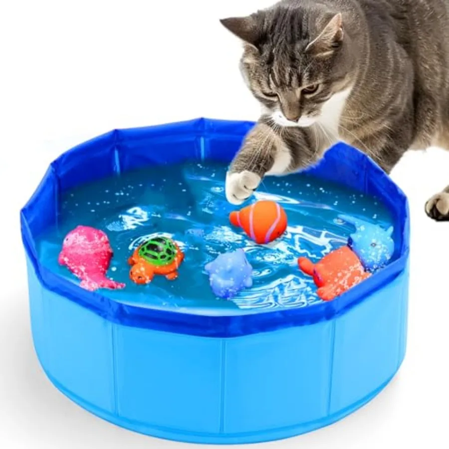 Juguete de Piscina para Gatos con Peces - Juguetes Acuáticos Portátiles para Gatos, Juguetes de Agua para Gatos Aburridos en Interiores, Juguetes Interactivos para Gatos de Interior
