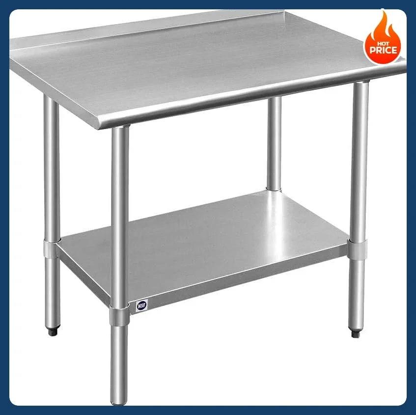 

[Hot Sale!]Stainless Steel Table for Prep & Work with Backsplash 24x36 Inches, NSF Metal Commercial Kitchen Heavy Duty Table wit