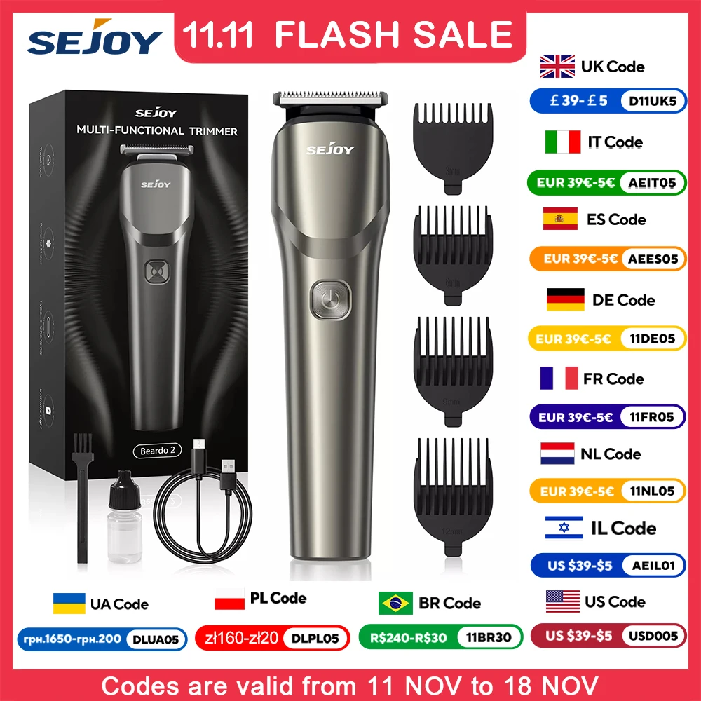 

Sejoy Hair Clippers Beard Trimmer for Men Cordless Barber Clippers for Hair Cutting Machine Rechargeable Beard Trimmer