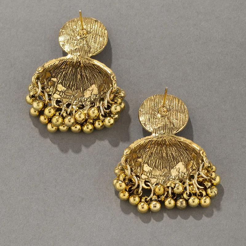 Indian Jhumka Bohemian Tassel Bell Water Drop Rhinestone Earrings for Women Retro Vintage Ethnic Temperament Ladies Earrings