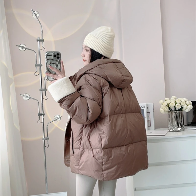 Piumino da donna con risvolto in lana di agnello, cappotti corti, capispalla femminili, cappotto invernale spesso, moda coreana, nuovo, 2024