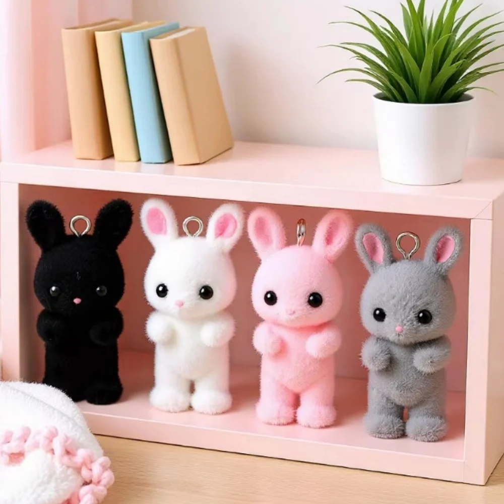 4pcs Cute Flocking Rabbit Resin Charms Animal Pendant DIY Phone Chains Keychain Earring Accessory for Jewelry Making Finding