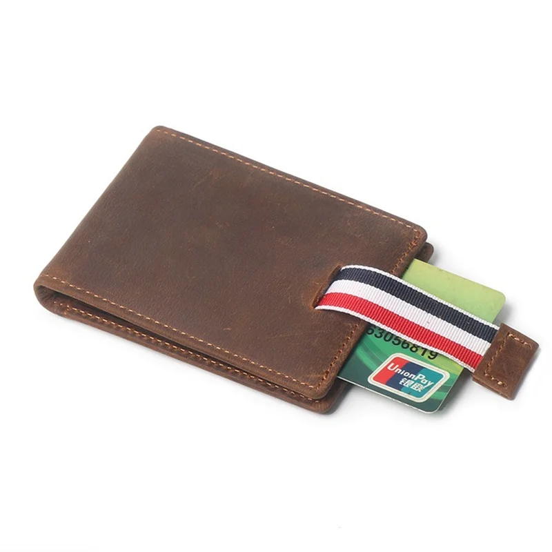 Nesitu Highend Front Pocket Brown Vintage Genuine Crazy Horse Leather Women Men Wallets Money Clip Credit Card Holder Purse M188