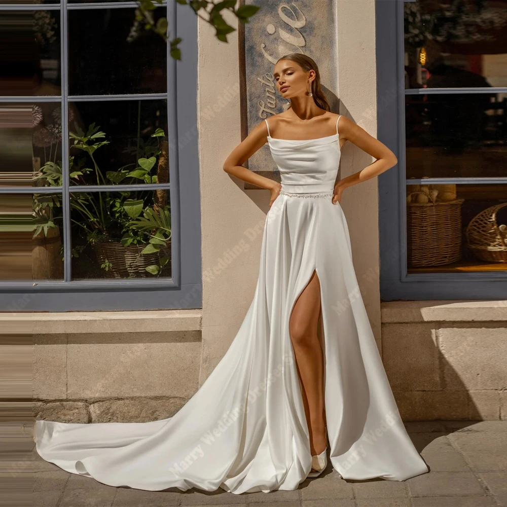 

Elegant Satin Women Wedding Dresses Fashion Spaghetti Straps Bridal Gowns Sleeveless Banquet Vestidos De Novias 2025 Customized
