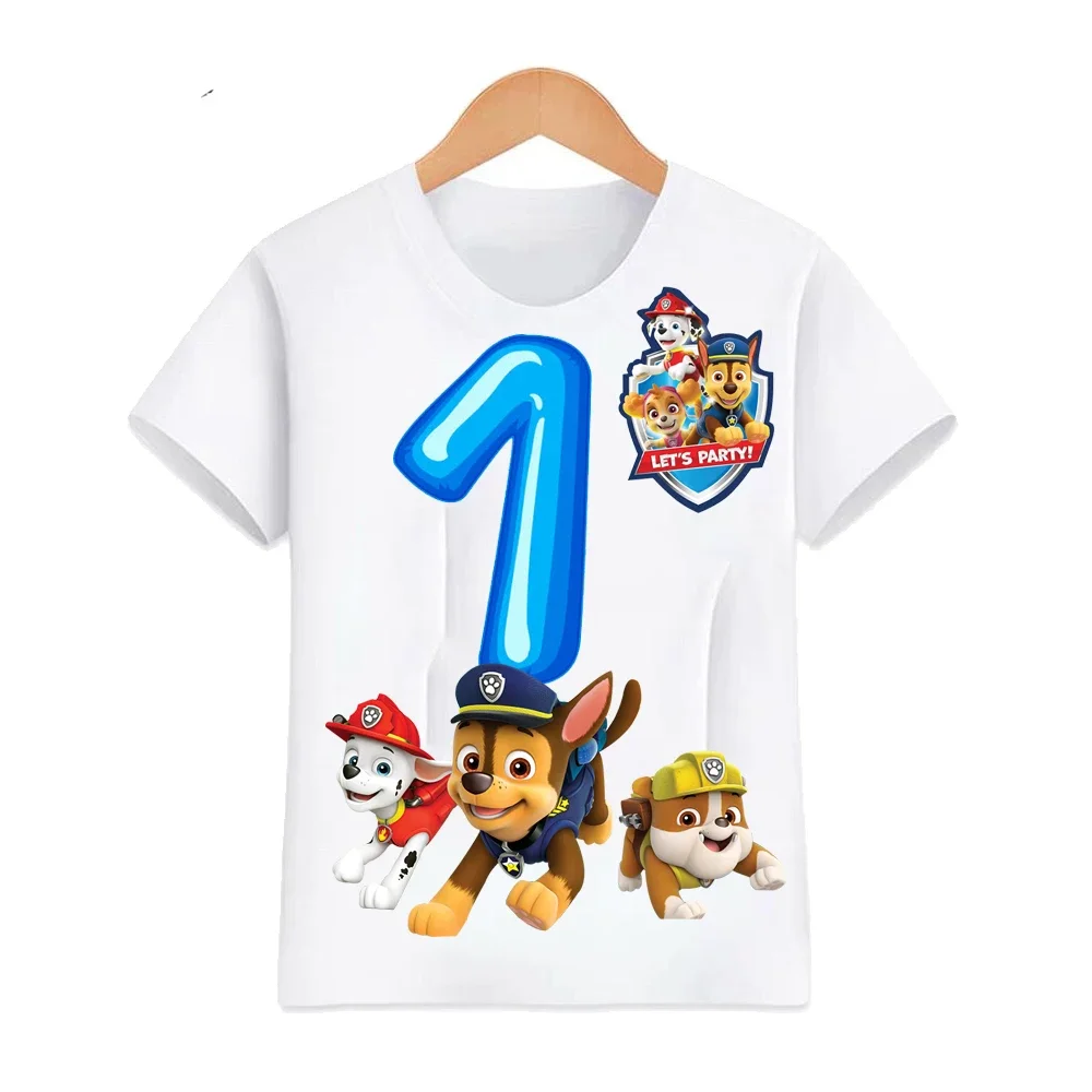 Kid Birthday T Shirt Cartoon Paw Patrols Tshirt Child Clothes Graphic Paw Mashall Ryder Chase Sky Dog T-shirts Children Clothing