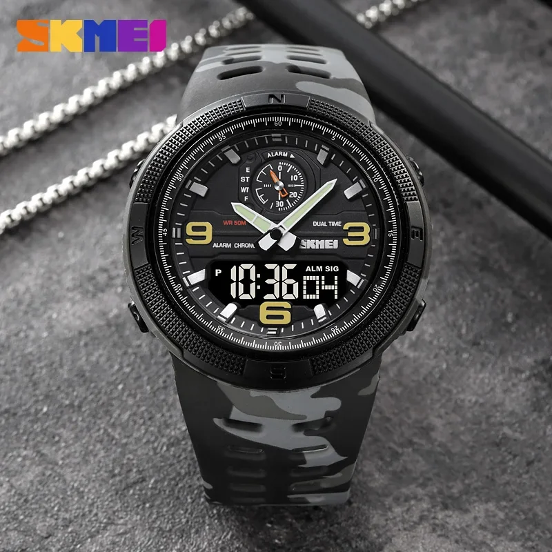 

SKMEI 1655 Outdoor Sports Men's Electronic Watch Dual Display Multi functional Waterproof Luminous Student Exploration Watch