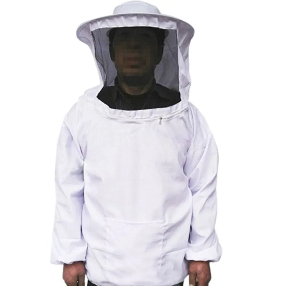 Beekeeping Suit with Integrated Black Net Veil Strong Cotton Smock Elastic Waist Cuffs Free Size White Round Hat Visibility