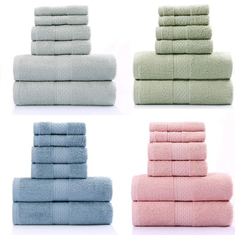 

100% Cotton Adult Bath Towel Set of 6 Bathroom Soft Kids 2 Hand Towels 2 Wash Towels 2 Bath Towels Luxury Hotel Spa Towel Set