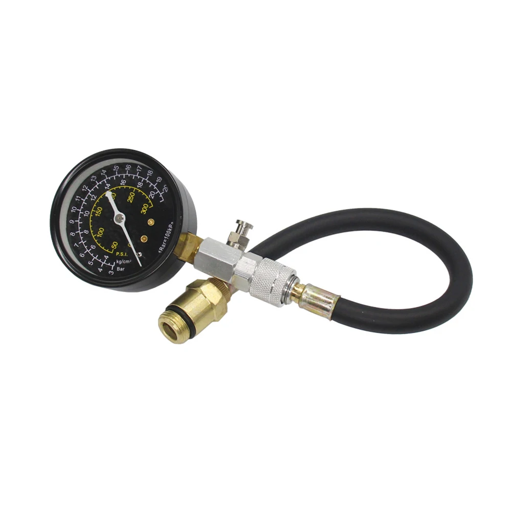 Automotive Cylinder Compression Test Kit with 0-300 PSI Pressure Gauge Compatible with 14mm and 18mm Spark Threads