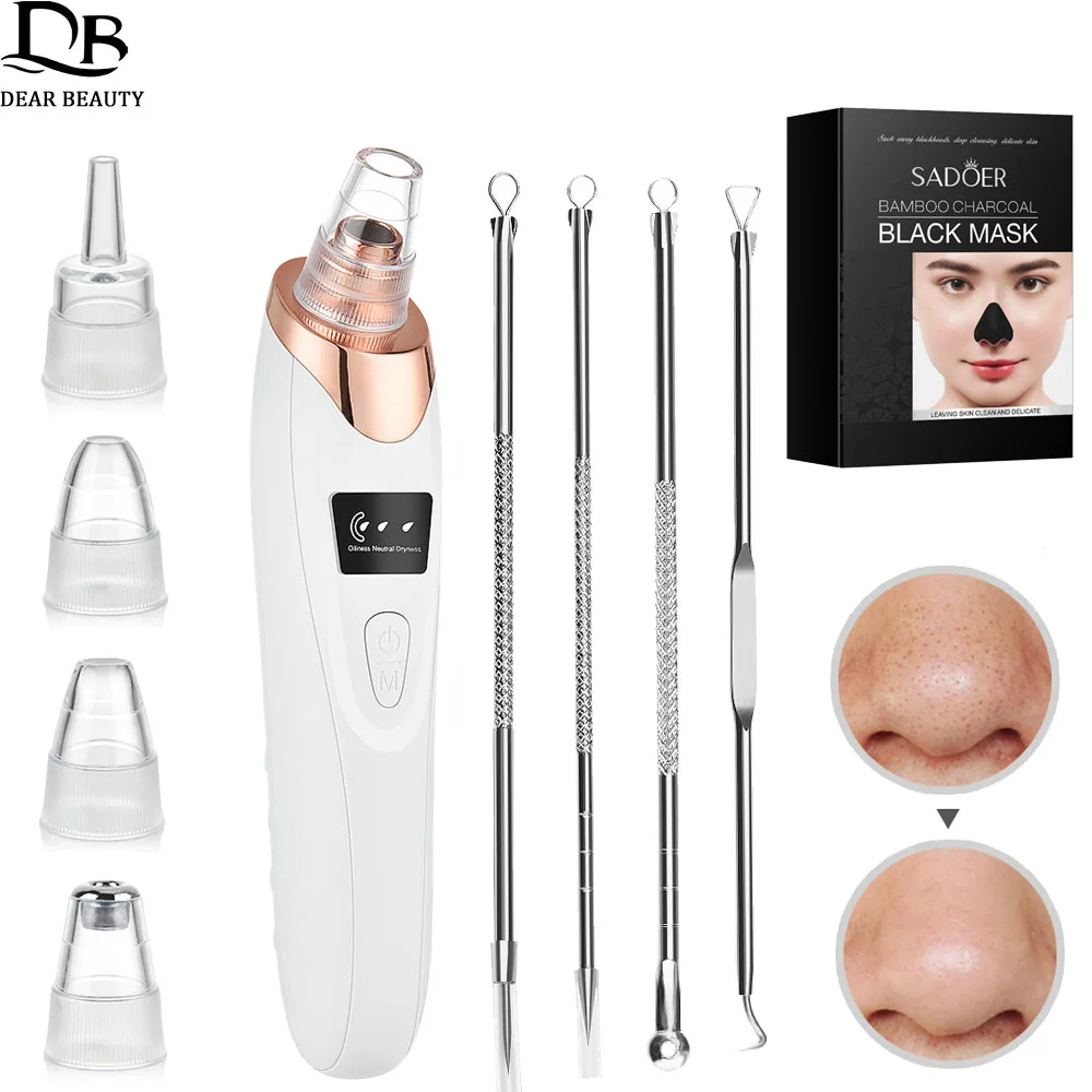 Elektrische Vacuüm Comedondrukker 10PCS Mee-eter Verwijderen Neus Sticker 4PCS Acne Naald Gereedschap Gezicht Porie Cleaner Huidverzorging set