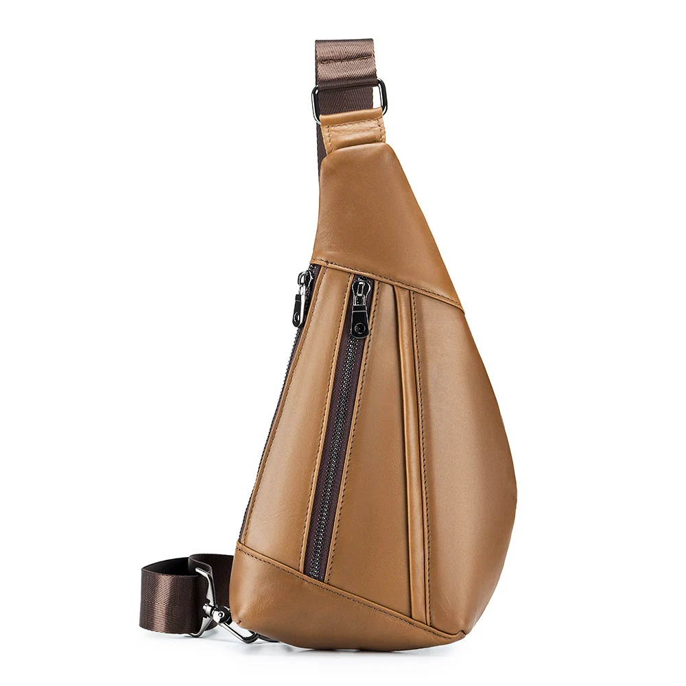 

Leather men's chest bag, casual and fashionable shoulder bag, triangular crossbody bag, sports phone tablet bag