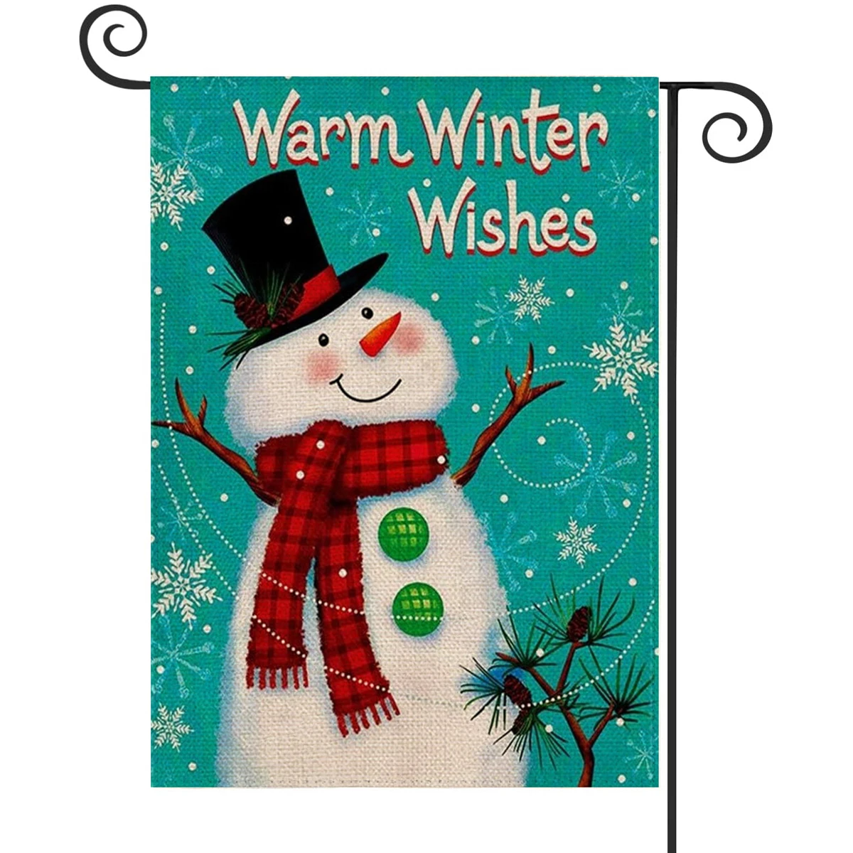 1PC  Warm Winter Wishes Pattern Linen Cotton Garden Flag Banner Indoor Outdoor Home Garden Hanging Decor