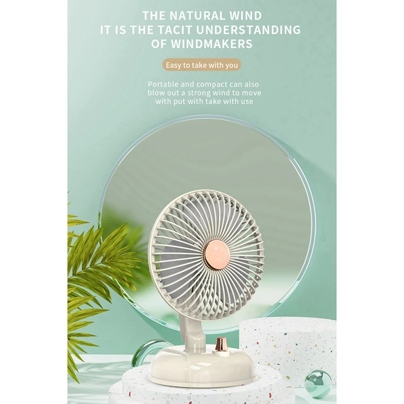 Ventilador portátil de escritorio con cabezal oscilante automático silencioso, ventilador de verano de 2000Mah, carga USB, ventilador de alta potencia eólica para el hogar