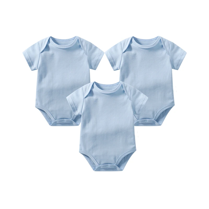 

Summer Baby 3Pcs Set Onesies Outfits Boys Girls 100% Cotton Clothes 0 To 24Months Short Sleeves Solid Color Bodysuits