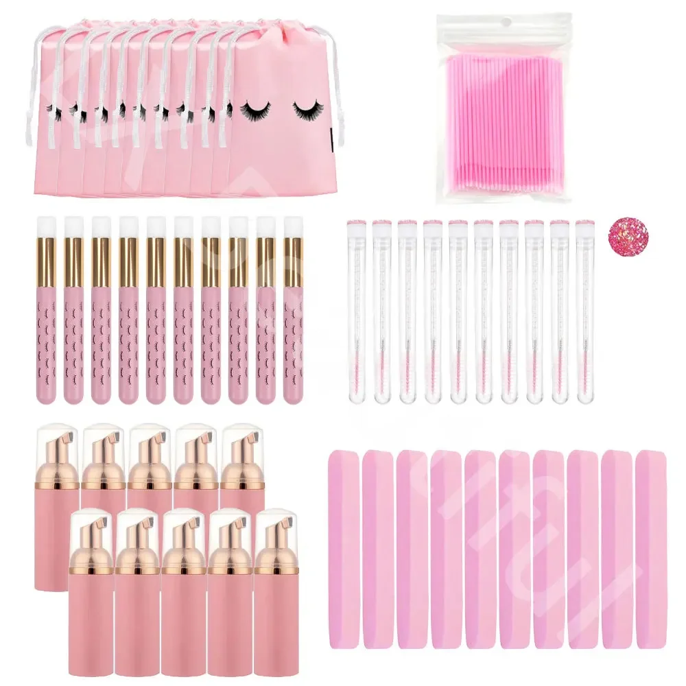 150Pcs Eyelash Grafting Cleaning Kit Foam Dispenser Empty Bottle Eyelash Care Compressed Face Washing Sponge Strip Makeup Tool