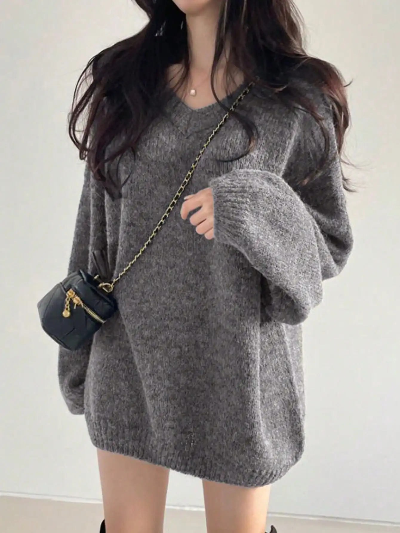 

South Korea's Dongdaemun Autumn and Winter Loose Outer Wear Pullover Long-Sleeved Top Lazy Style Soft Waxy Knitted Knitwear for Women