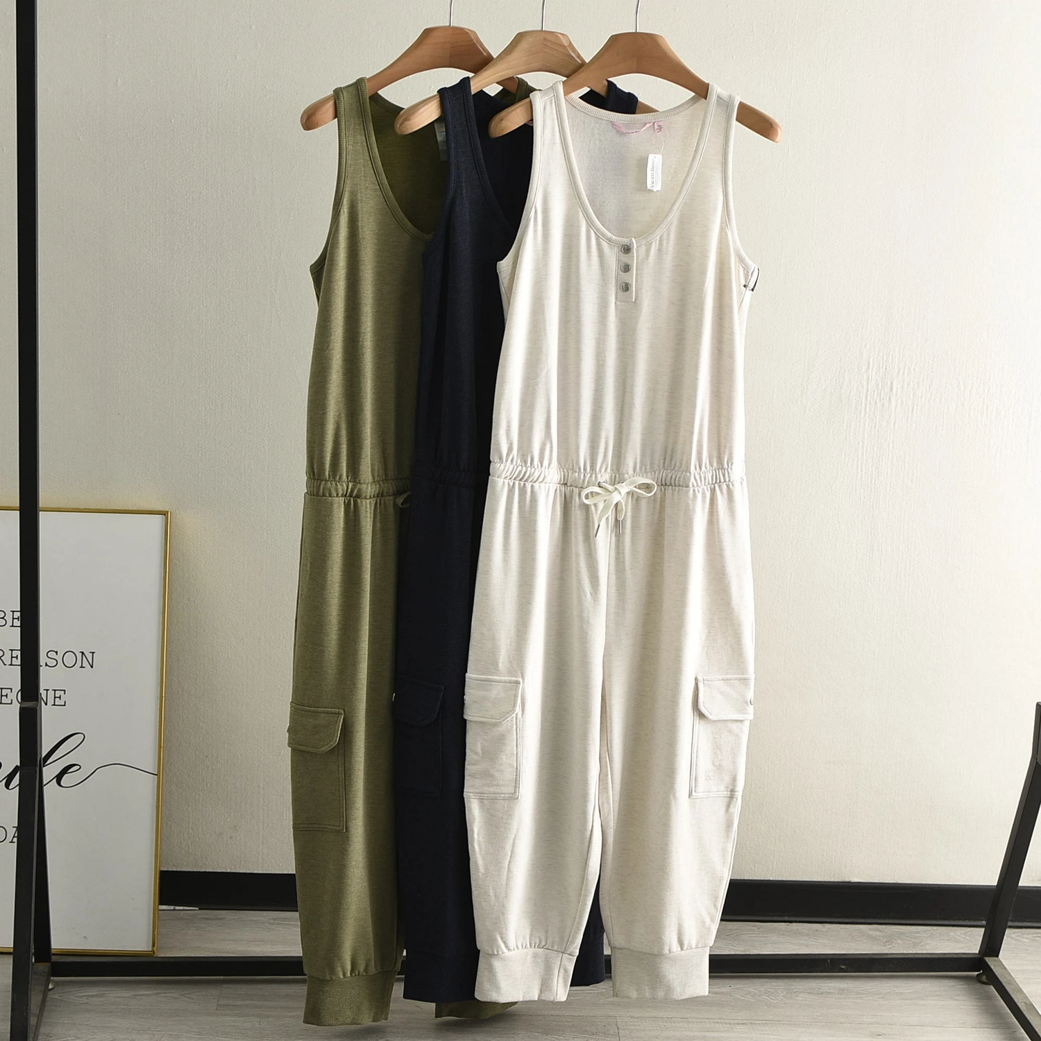 High Waist Sleeveless Jumpsuit Women's Summer Loose Slimming Belted Casual Pants Trousers Wide Leg Workwear Style