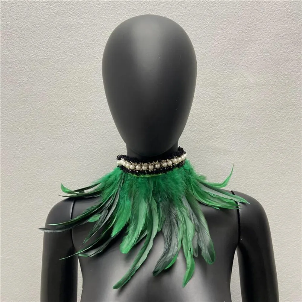 

New Adjustable Faux Feather Scarf Lace-up Retro Faux Pearl Decor Faux Feather Collar Party