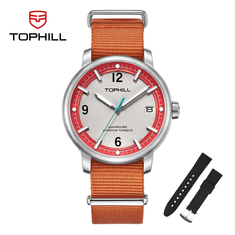 TOPHILL 42mm Retro Simple Style Epson VX62E Men Quartz Watch Sapphire Crystal C3 Luminous 3H Date Window 5Bar TD009G