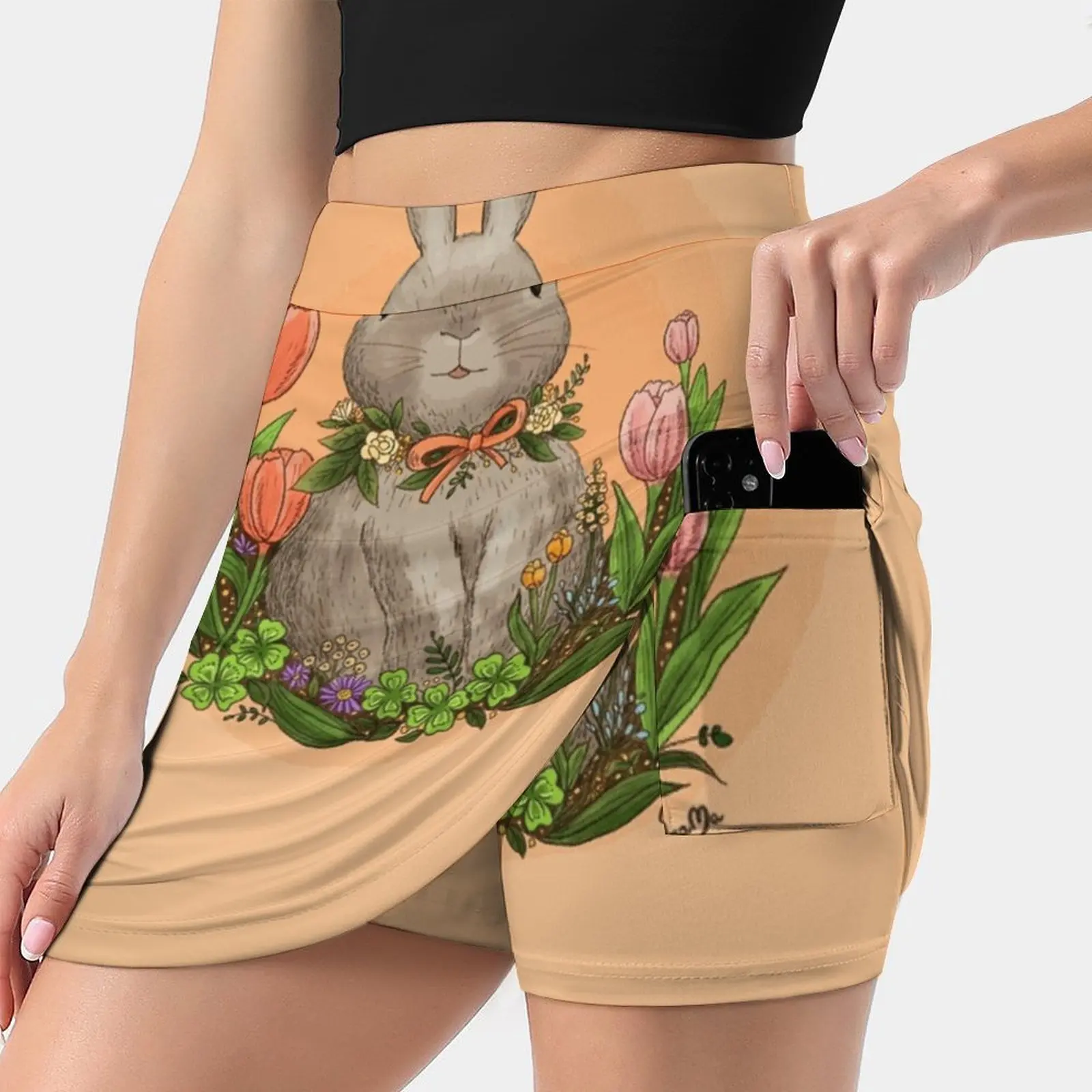 

Bunny With Tulip Women Sports Skirt Tennis Golf Dance Fitness Running Yoga Skirts Rabbit Tulip Clover Orange Spring April March