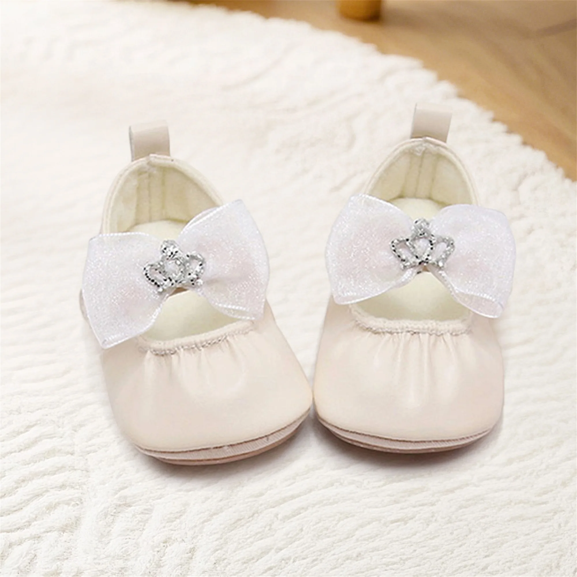 Sapatos infantis brilhantes com lantejoulas mary jane, sapatos antiderrapantes com laço e glitter para primeiros passos, sapatos de princesa para bebês e meninas