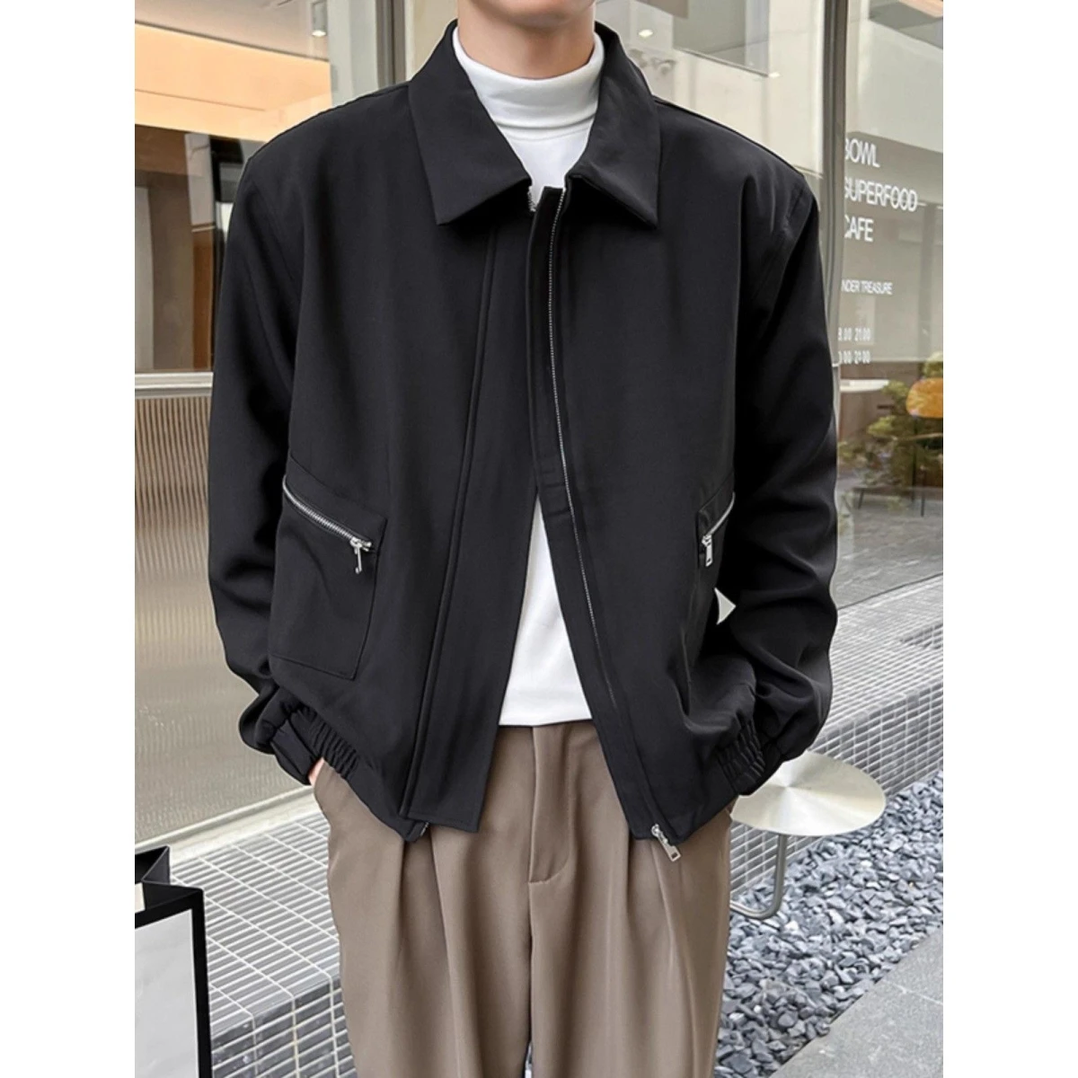 

American Sle Cleanfit Men's Casual Loose Pilot Jaet Spring Autumn Faionable Outerwear Long Sve Pure Color Flip Collar