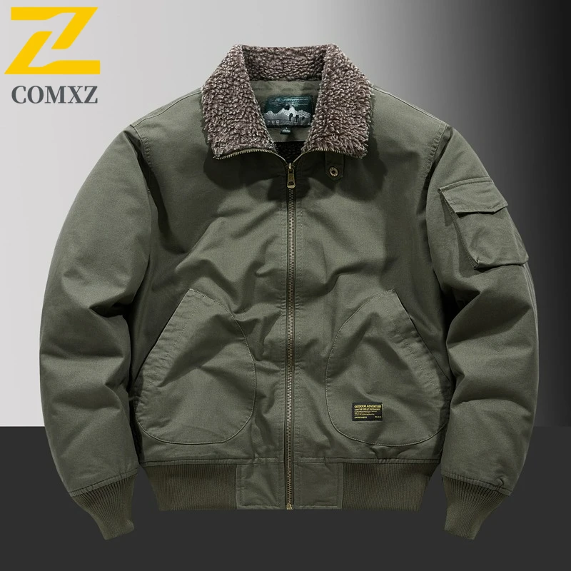 

COMXZ Men Jacket Classic Turndown Collar Outdoor Fishing Warm Coat Premium American Style Fashion Lightweight Winter Garment