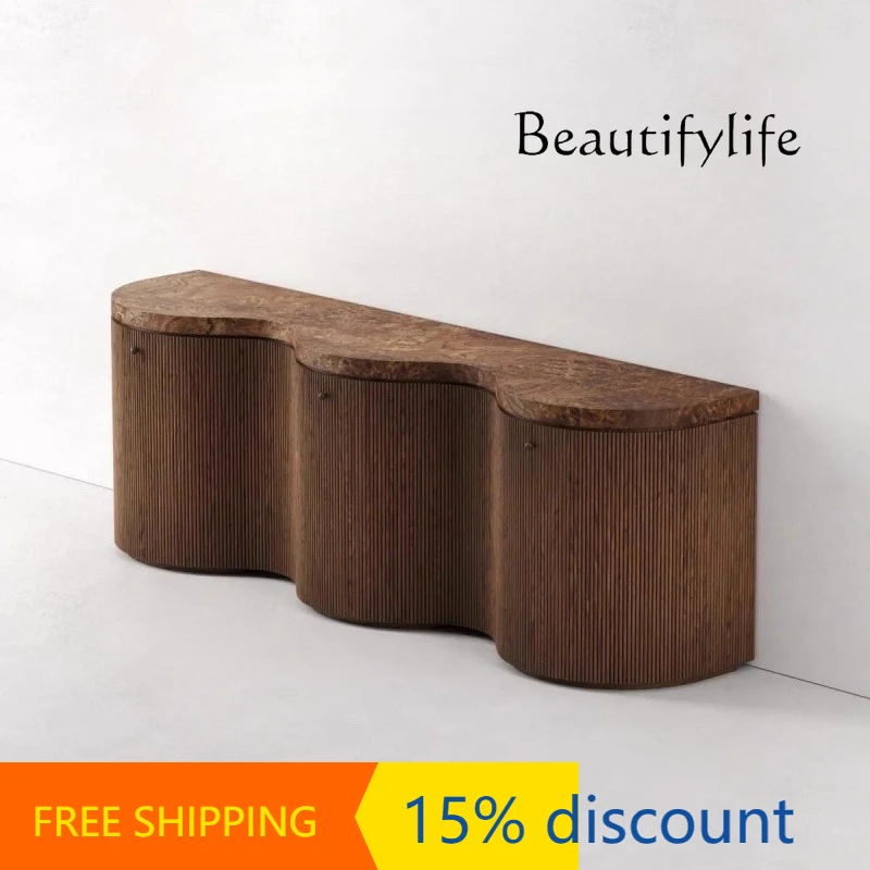 

RR French Retro Designer High Art Wave Curved Dining Side Cabinet Nordic Medieval Entrance Special-shaped TV Cabinet