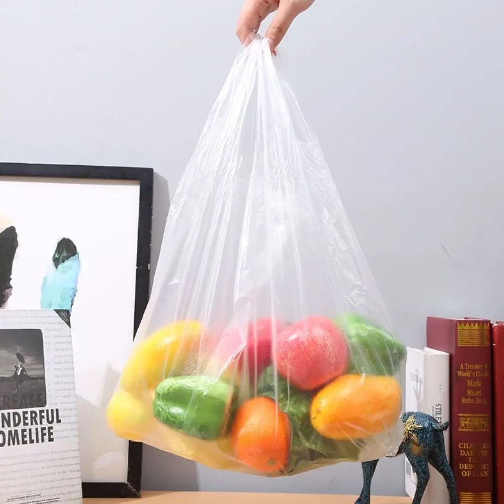 100Pcs Supermarket Plastic Bags With Handle Useful Transparent Shopping Pouches Roll Food Packaging Keep Fresh Bags