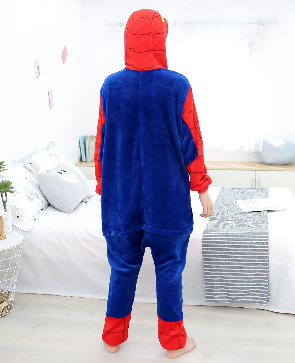 Volwassenen Kigurumi Spider Onesie Warme Dieren Pyjama Sets Nachtkleding Kids Capuchon Pyjama Dames Heren Winter Unisex Cosplay Jumpsuits