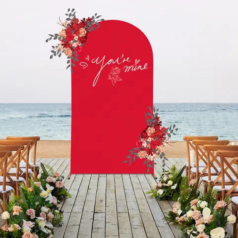 Wedding Arch Backdrop Stand Balloon Arch Frame Kit Gold Stand&Red Cover/White Stand&Beige Cover with T-Shaped Base 3.94x7.22ft Easy Assembly for Party Birthday Baby Shower Christmas Decor