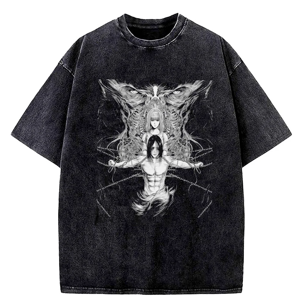 Shingeki No Kyojin cotton Vintage Washed tshirt men Pop Culture Comfortable kawaii streetwear Vintage Grunge Digital Comfortable