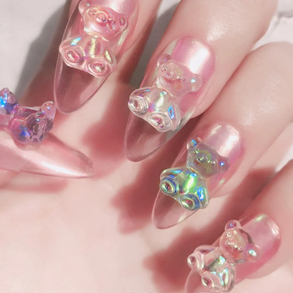 

64pcs Holographic Art Decor Diy Bear Rhinestones For Nails Manicure Charms Flatback Gems Nail Accessories Salon Supply Nail