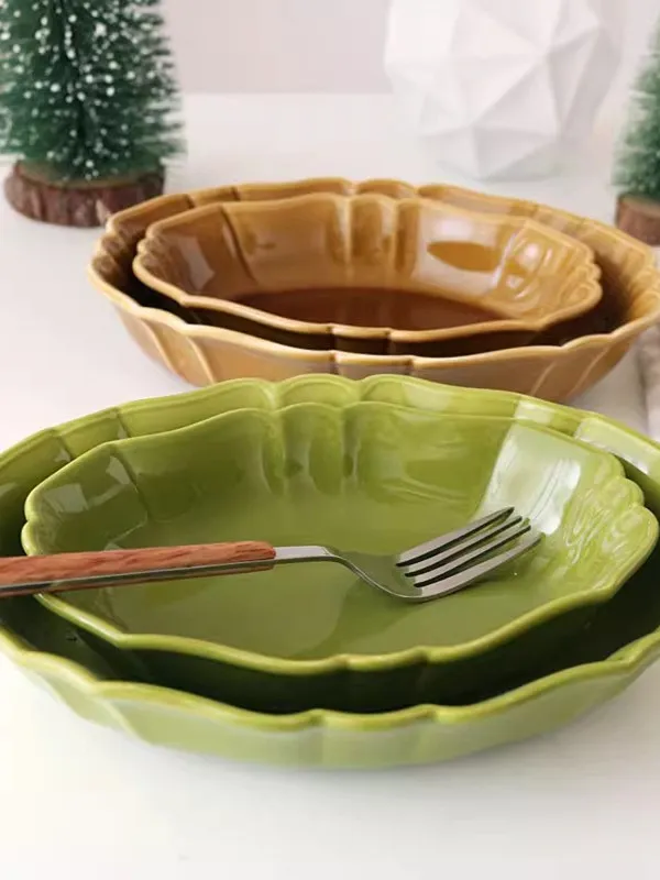 

Underglaze Cerc Двухцветный карамельный лепесток, овальная практичная форма для выпечки Di Plate в стиле ретро, японский Sle, ручная работа, Di...