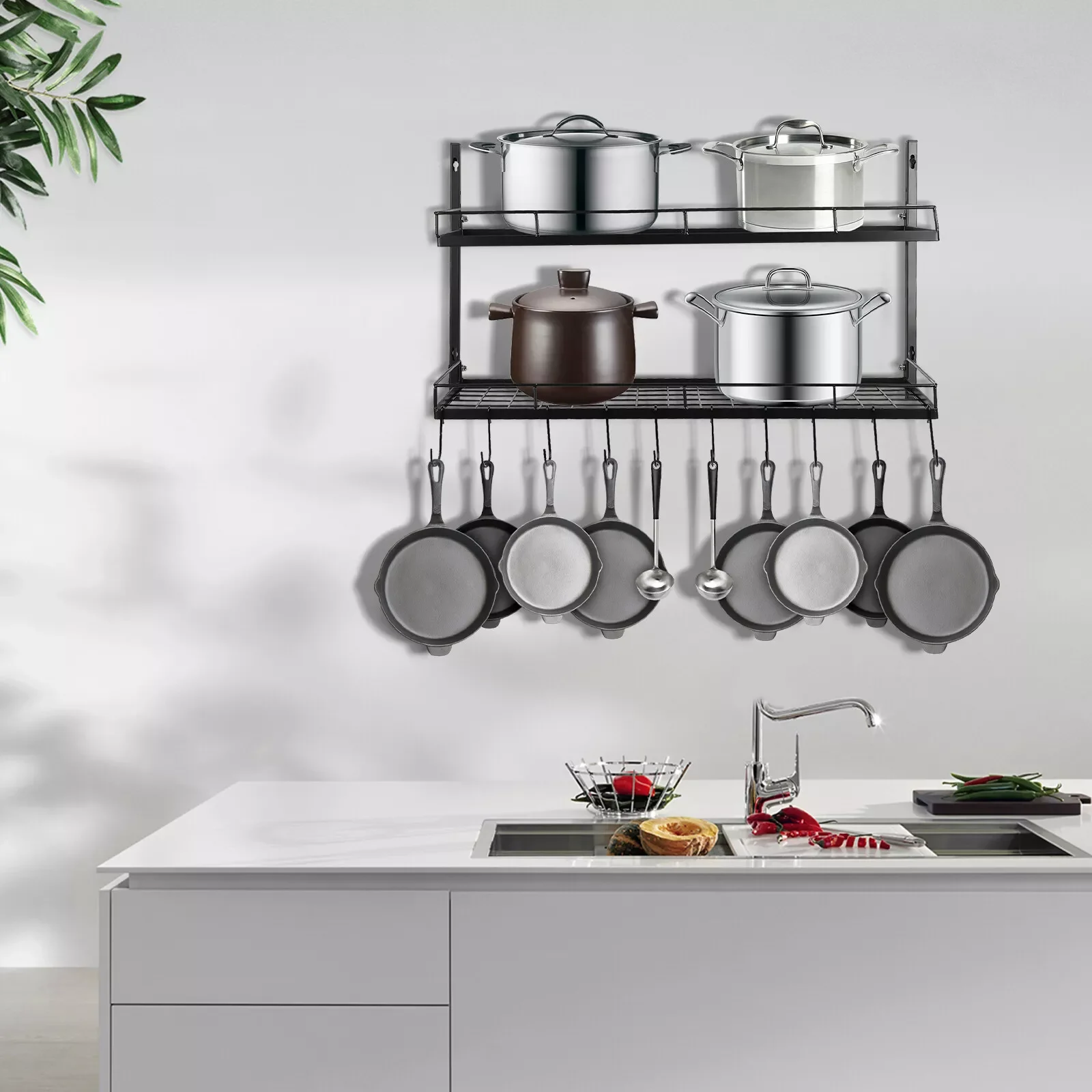 Pot and Pan Rack Organizer Hanger Storage Wall Holder Kitchen Cookware Hanging