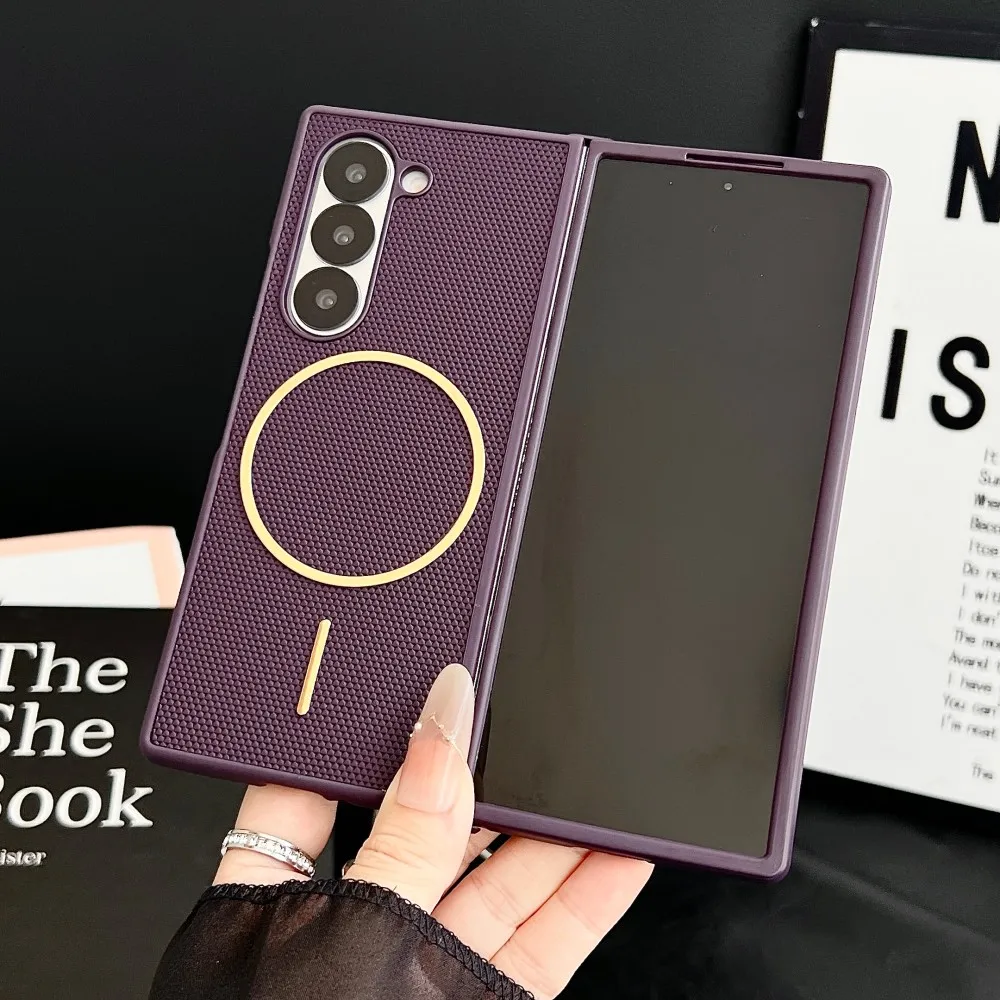 

For Samsung Galaxy Z Fold 7 Case Luxury PU Matte Magnetic Wireless Charging Protective Back Cover Case For Z Fold7 Phone Shell