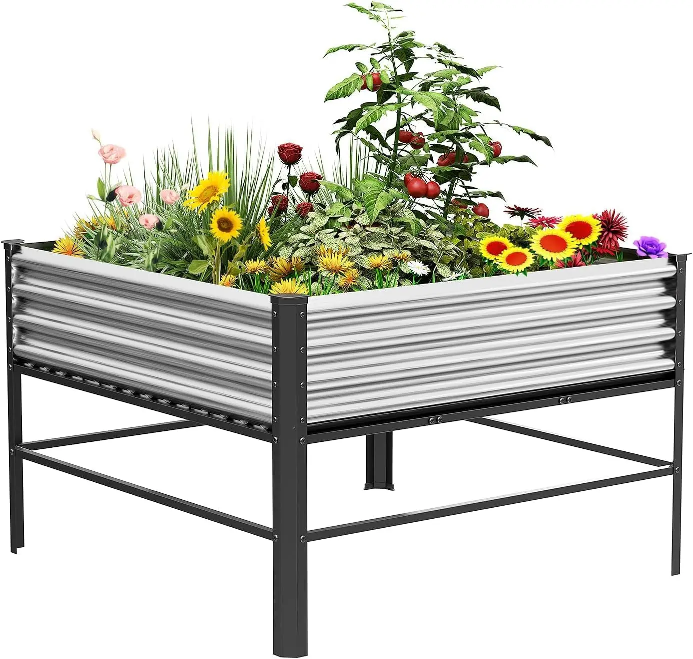 

Raised Garden Bed with Legs 48×48×32in Large Outdoor Metal Galvanized Garden Planting Box 1000lb Capacity for Vegetables Lawn Gr