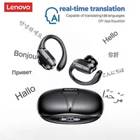 Lenovo XT80 auriculares inalámbricos deportivos con micrófonos, Control de botones, pantalla de alimentación LED, auriculares con traductor AI de aplicación de sonido estéreo de alta fidelidad