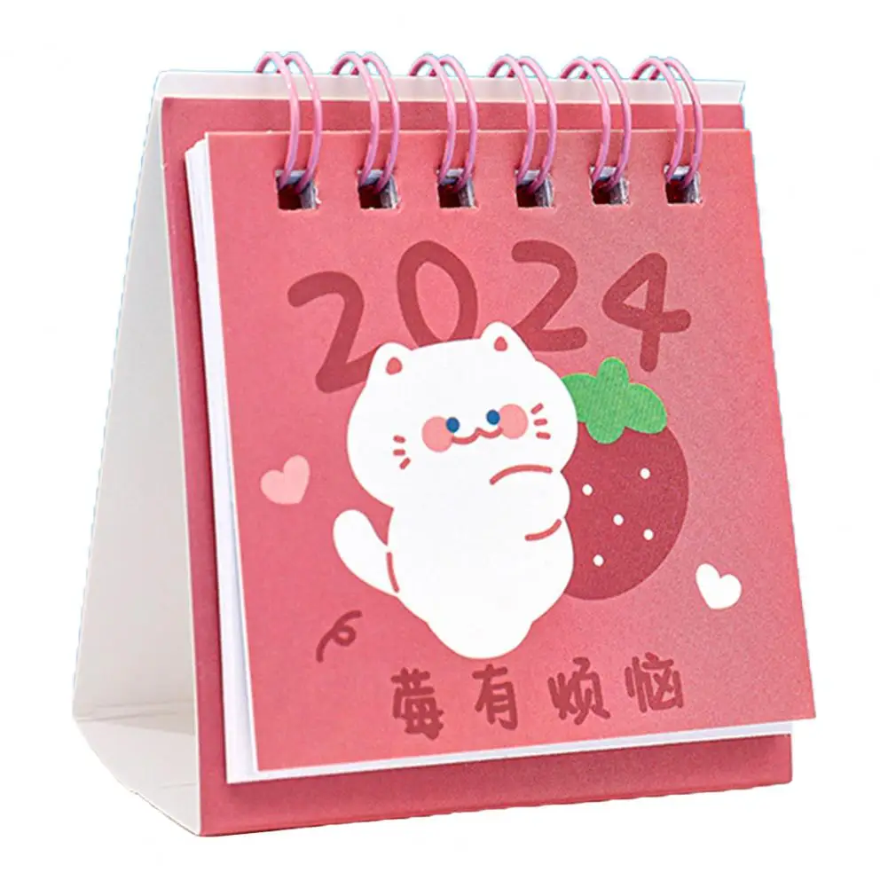 2Pcs 2024 Mini Desk Calendar Stylish Functional Daily Planner Cartoon Design Table Calendar for Home Office