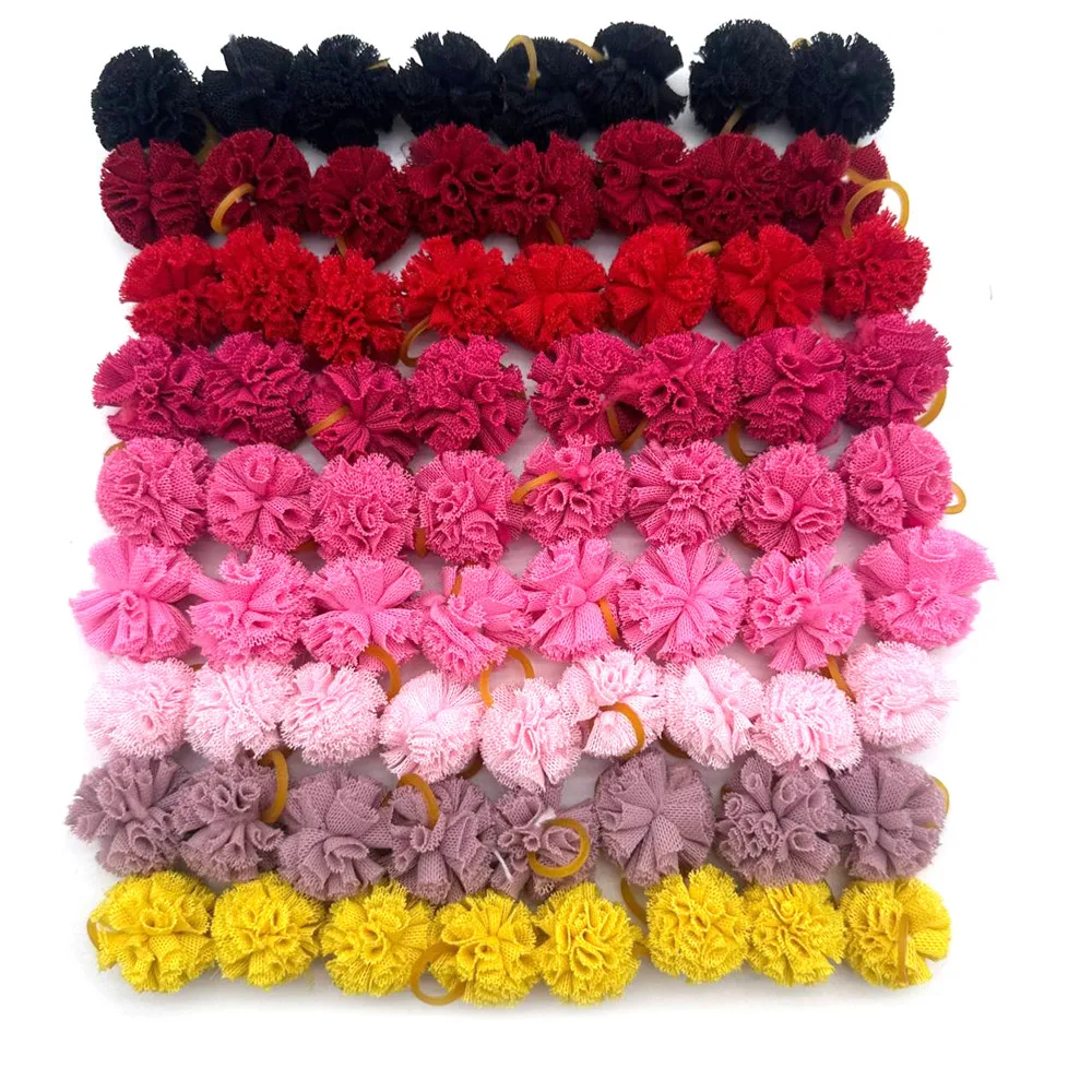 50/100PCS New Pet Dog Hair Bows Mesh Ball Bows Pet Hair Accessories Rubber Bands Pet Supplies Pet Dog Grooming Accessories