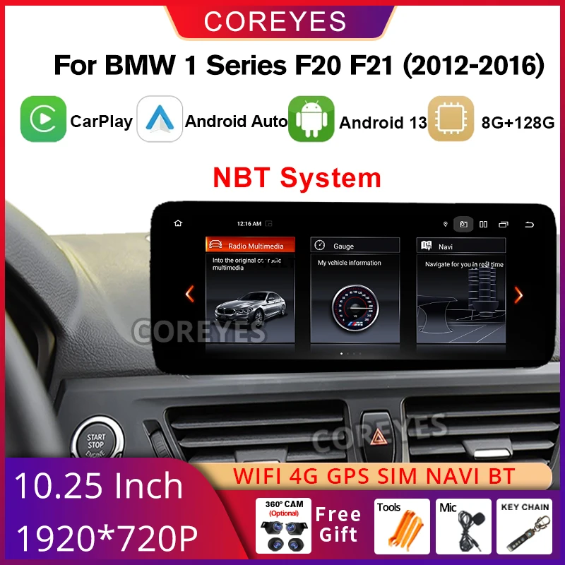 

COREYES 10,25-дюймовый Android 13 автомобильный радиоэкран для BMW 1 серии F20 F21 Carplay GPS стерео Bluetooth автомобильный мультимедиа