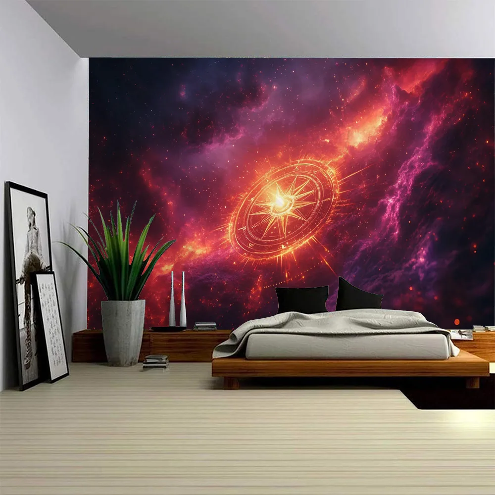 Stone psychedelic art tapestry wall hanging ancient runes constellations starry sky background posters home decoration bed sheet
