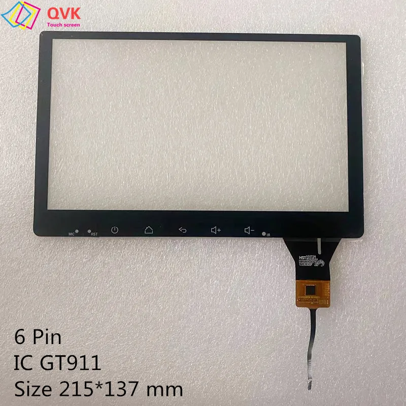 

QVK 9 Inch Black P/N HST 102T26 R14354K DVD Capacitive Touch Screen Digitizer Sensor GT911 /6Pin 215*137 mm