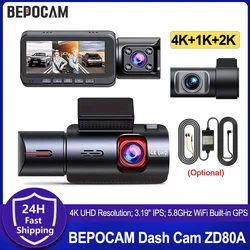 BEPOCAM 3 Channel Dash Cam 4K+1K+2K Built-In GPS 5GhzWifi 170FOV 3.19