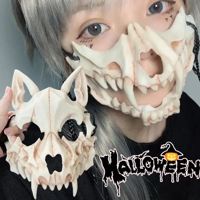 Erschreckende Knochenstruktur, halbe Maske, Tierskelett, Halloween-Requisite für Maskerade-Partys, Cosplay-Kostümzubehör