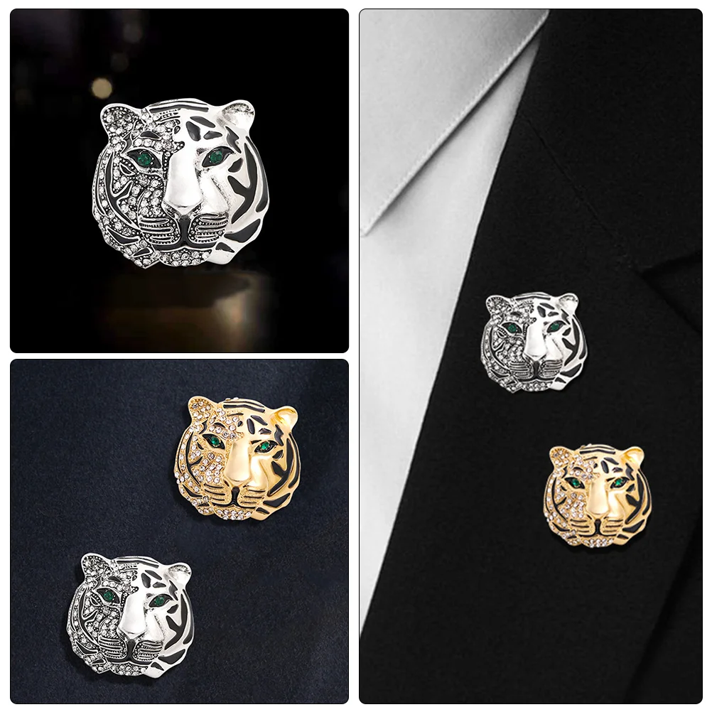 Leopard Print Corsage Man Collar Pin Rhinestones Coat Brooch for Men Suit Corsages