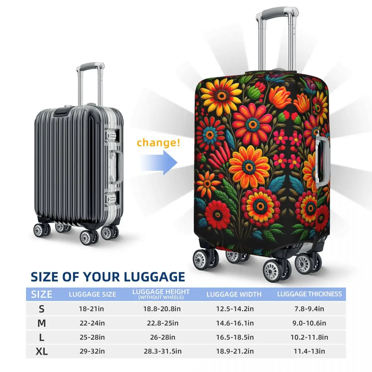 Juste de valise à fleurs mexicaines personnalisées, housses de bagages anti-poussière, protecteur floral, comparateur de couleur, 18-32"