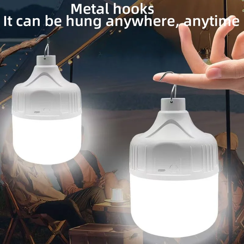 1/2/4/8pcs Camping Light USB Rechargeable LED Emergency Lamp Outdoor Portable Lanterns with Hook for BBQ Tents Battery Bulb