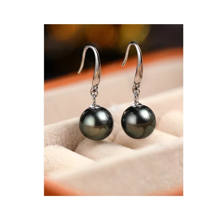 

Charming 10-11mm Tahitian Black Pearl Dangle Earring Jewelry 925 Sterling Silver